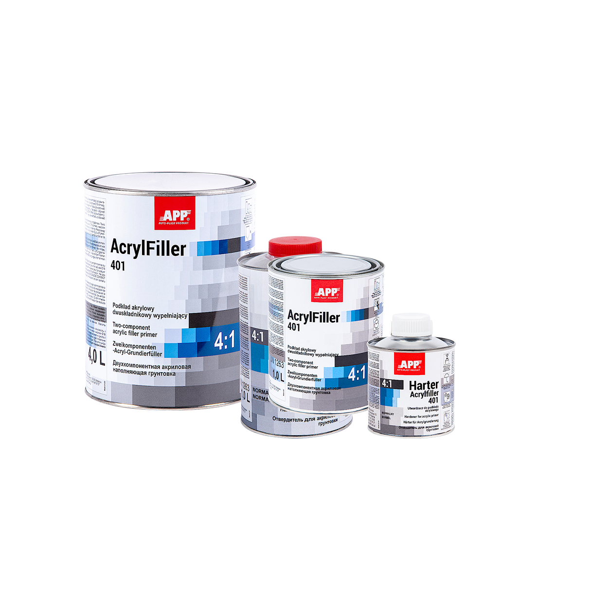 Durcisseur APP – contenants 020520 et 020518 sur fond transparent