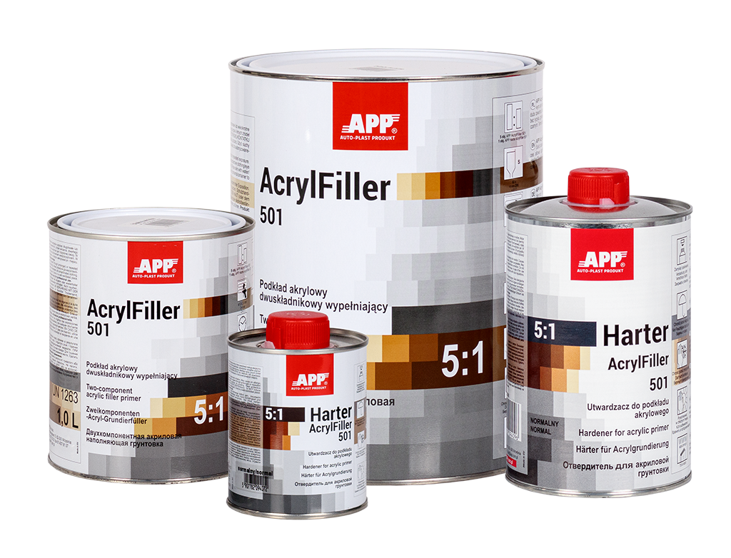 Apprêt acrylique à deux composants HS + durcisseur APP AcrylFiller 501 5:1+Harter – 020407