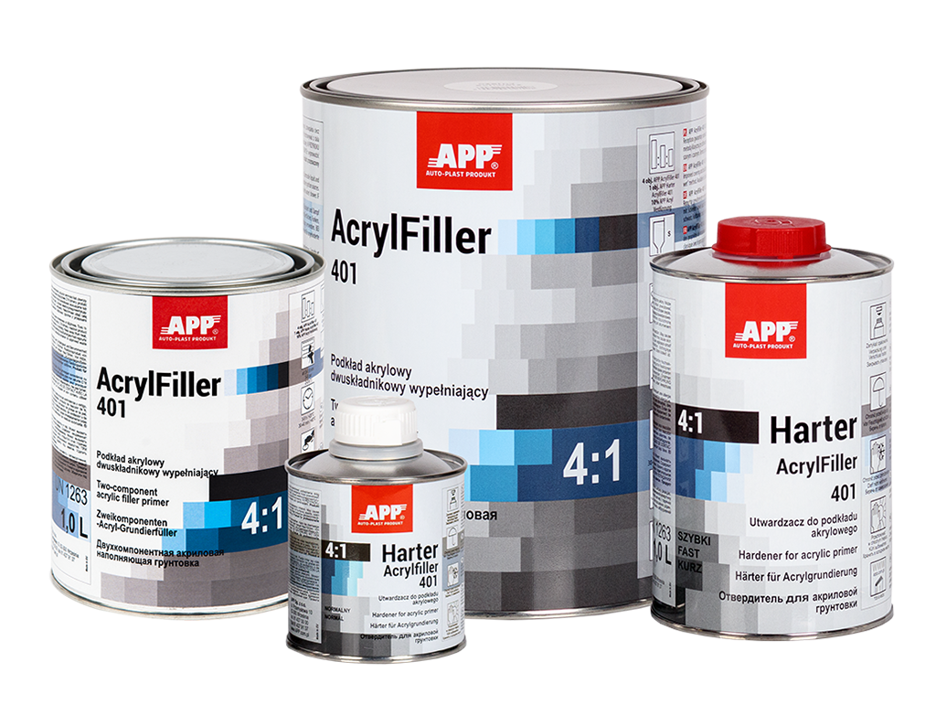 Apprêt acrylique à deux composants HS + durcisseur APP AcrylFiller 401 4:1+Harter – 020415