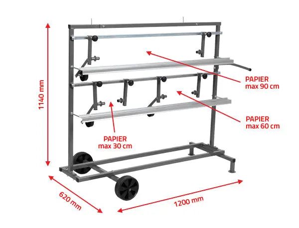 Chariot de marouflage pour 3 rouleaux de papier (30 à 90 cm) - ProFinish Distribution