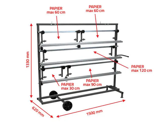 Chariot de marouflage pour 5 rouleaux de papier (30 à 120 cm) - ProFinish Distribution