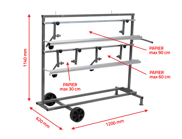 Chariot de marouflage pour 3 rouleaux de papier de 30 à 90 cm NTools SPM 3 – 170202 – vue 2
