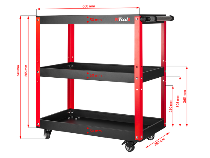 Chariot d'atelier à trois plateaux NTools L3S – 170512 – vue 2
