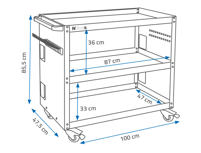 Chariot d'atelier 3 étages NTools 3S Heavy – 170539 – vue 2