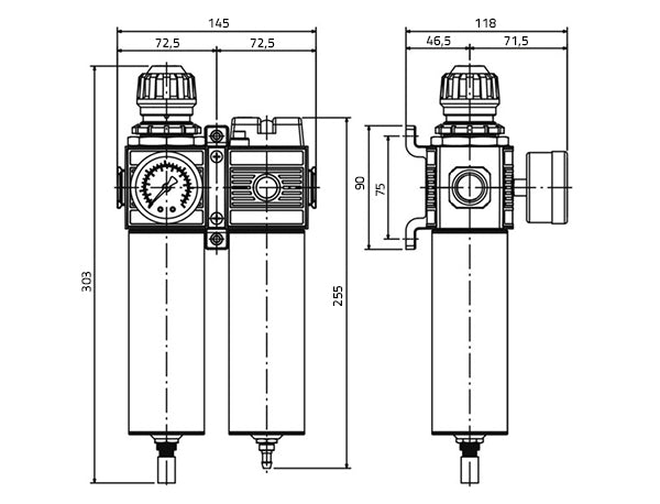 Bloc régulateur de pression d'air et filtre decanteur APP E32 A – 381050 – vue 2