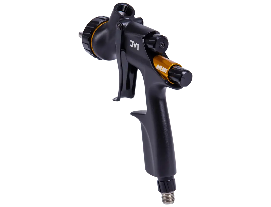 DeVilbiss DV1 Clearcoat – Pistolet à pulvérisation basse pression (Éléments jaunes) -  ProFinish Distribution