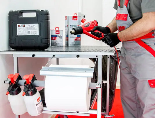 Établi mobile avec cerceau pour sac poubelle et distributeur de chiffons -  ProFinish Distribution